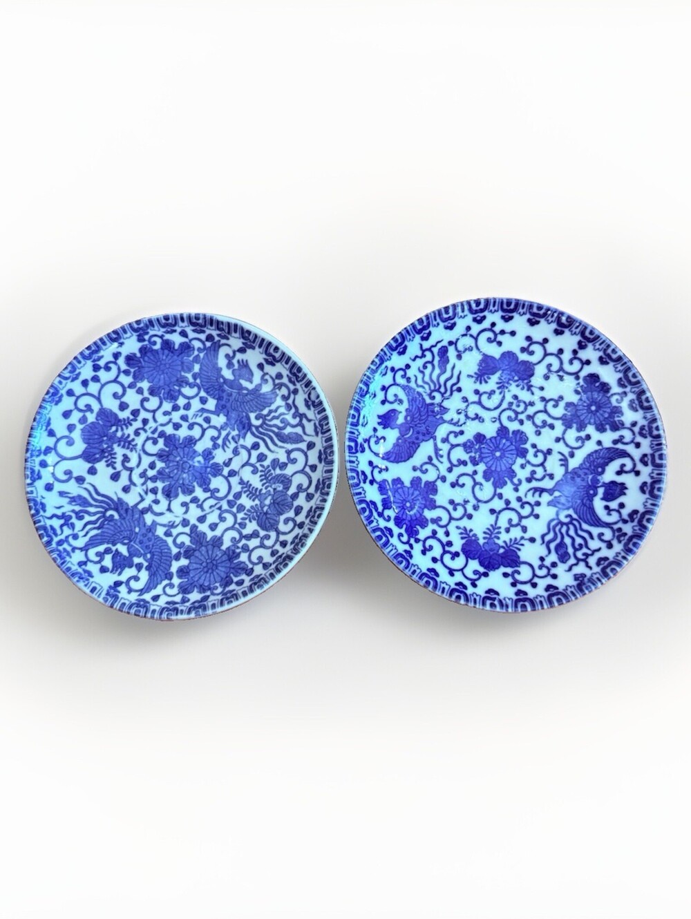 Vintage Collectible Porcelain Blue And White Phoenix Plate 5.5”  Japan Set of 2